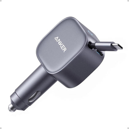 Anker Cargador de coche USB-C, carga rápida de 75W, ultracompacto con cable retráctil para múltiples dispositivos