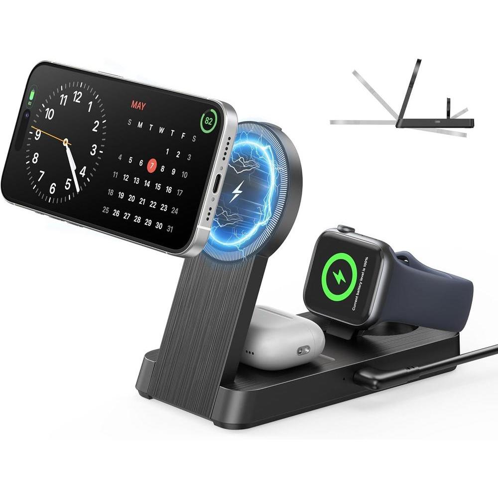 Estación de carga magnética 3 en 1 para iPhone, Apple Watch y AirPods, cargador portátil plegable para múltiples dispositivos Apple