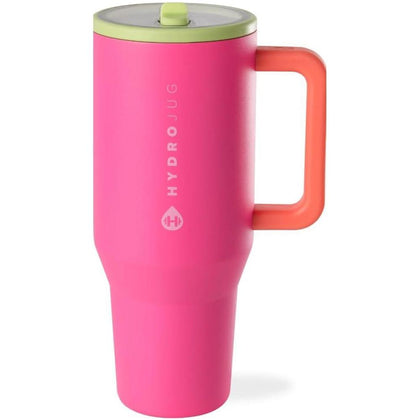 HydroJug Traveler - Vaso moderno con asa y pajilla abatible, resistente a fugas y reutilizable de acero inoxidable con base de goma