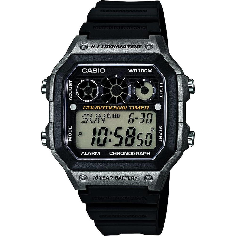 Casio AE-1300WH-8AVCF Reloj Digital Negro para Hombre con Cronómetro, Temporizadores, Resistencia al Agua y Retroiluminación LED