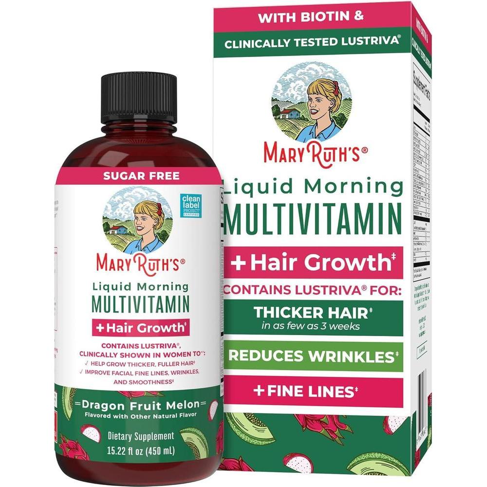 Multivitamínico líquido MaryRuth's con biotina para crecimiento del cabello, salud de uñas y piel con Lustriva