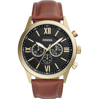 Flynn Cronógrafo con correa marrón y diseño moderno de Fossil, estilo elegante y resistente al agua