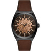 Reloj de Pulsera Automático Fossil Everett en Acero Inoxidable con Correa de Cuero, Esfera Negra y Resistente al Agua