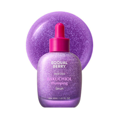 Eqqualberry Suero Facial Plumping Bakuchiol 5000ppm 4% Niacinamida Ácido Hialurónico Piel Sensible 30ml