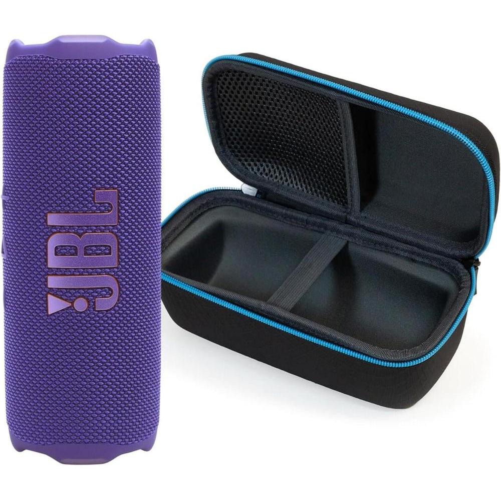 JBL Flip 7 Púrpura con sonido potente a prueba de agua y funda protectora rígida negra para aventuras al aire libre