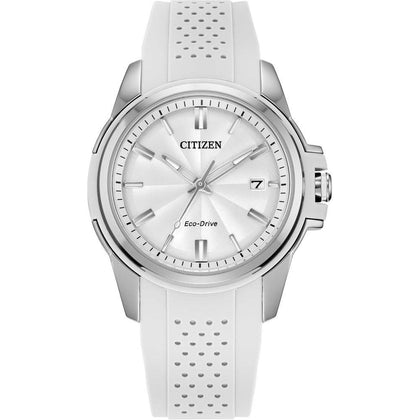 Citizen Eco-Drive Classic Reloj de Acero Inoxidable Plateado con Correa de Goma Blanca y Esfera Blanca