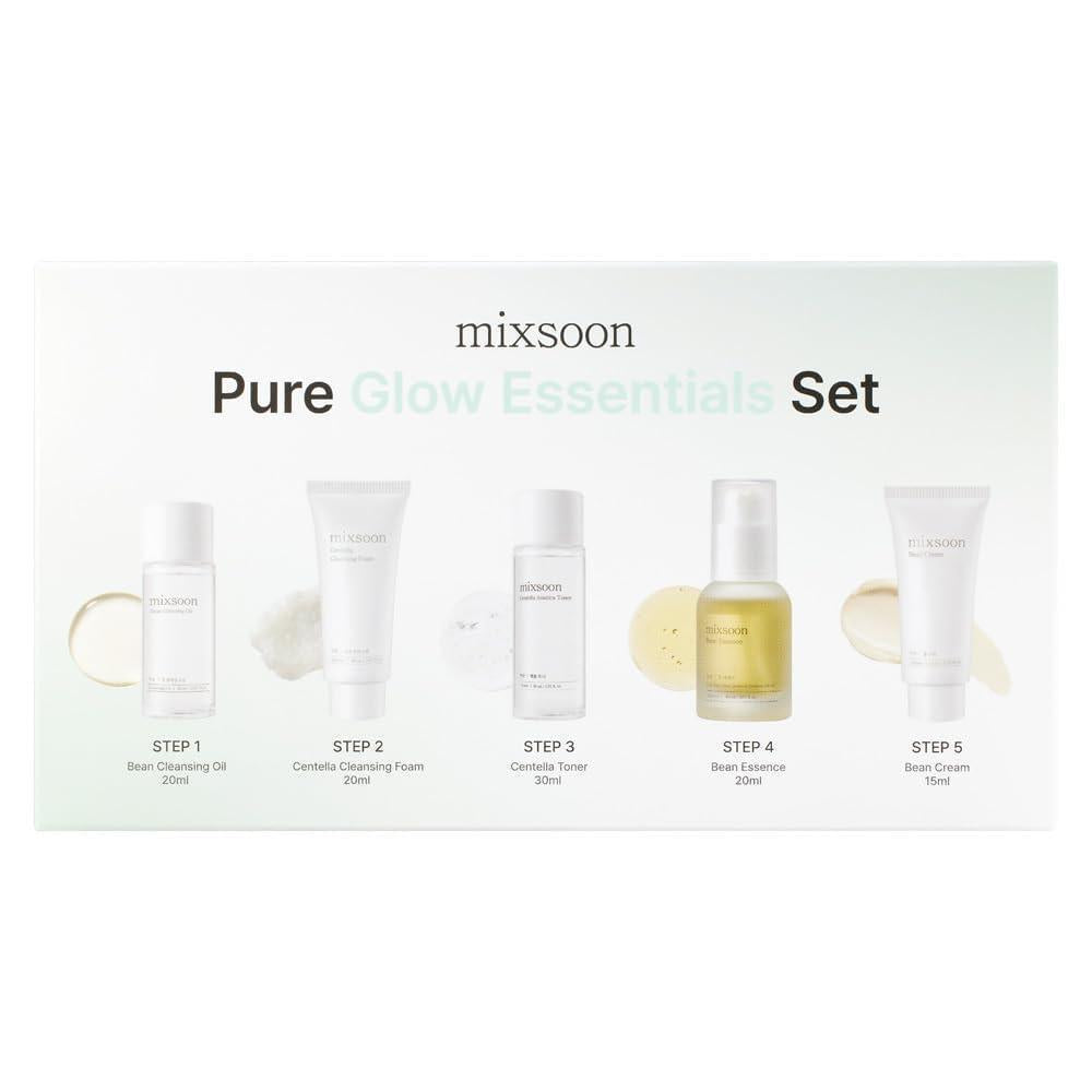 Mixsoon Pure Glow Essentials - Kit De Cuidado De La Piel En 5 Pasos, Hidratante Y Nutritivo, Ideal Para Viajes