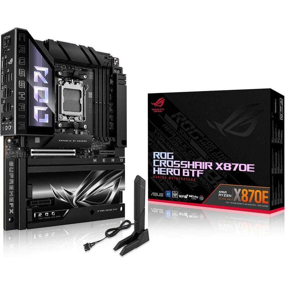 Placa base ROG Crosshair X870E Hero BTF AMD ATX, diseño conector oculto, ranura GPU alta potencia, DDR5, WiFi 7, PCIe 5.0, USB4