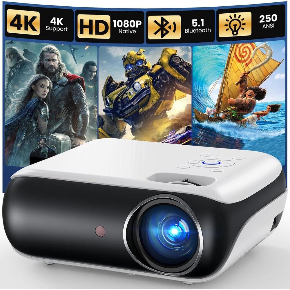 Proyector Mini Bluetooth 1080P Full HD portátil para exteriores, compatible con smartphone, HDMI, USB, AV y PS5