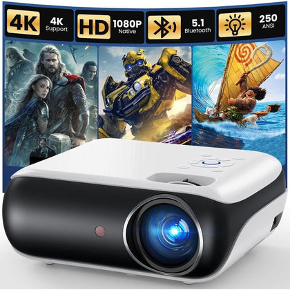 Proyector Mini Bluetooth 1080P Full HD portátil para exteriores, compatible con smartphone, HDMI, USB, AV y PS5
