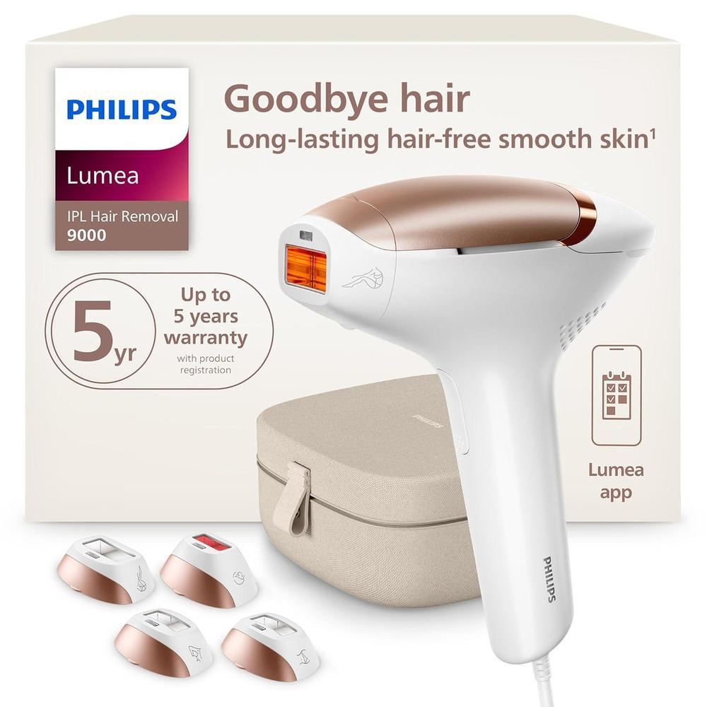 Philips Lumea 9000 Series - Dispositivo de depilación IPL para hombres y mujeres con tecnología SenseIQ, 4 accesorios