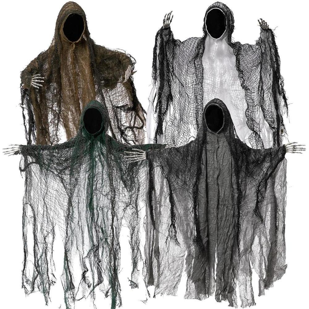 JOYIN Paquete de 4 fantasmas colgantes sin rostro para Halloween, ideal para exteriores y fiestas temáticas
