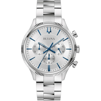 Bulova Reloj cronógrafo clásico de 6 manecillas para hombre de cuarzo, acero inoxidable, 24h, manecillas luminosas