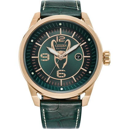 Citizen Eco-Drive Loki - Reloj hombre, acero inoxidable oro rosa, correa piel texturizada verde, modelo: AW1363-06W