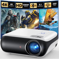 Proyector Mini Bluetooth 1080P Full HD portátil para exteriores, compatible con smartphone, HDMI, USB, AV y PS5