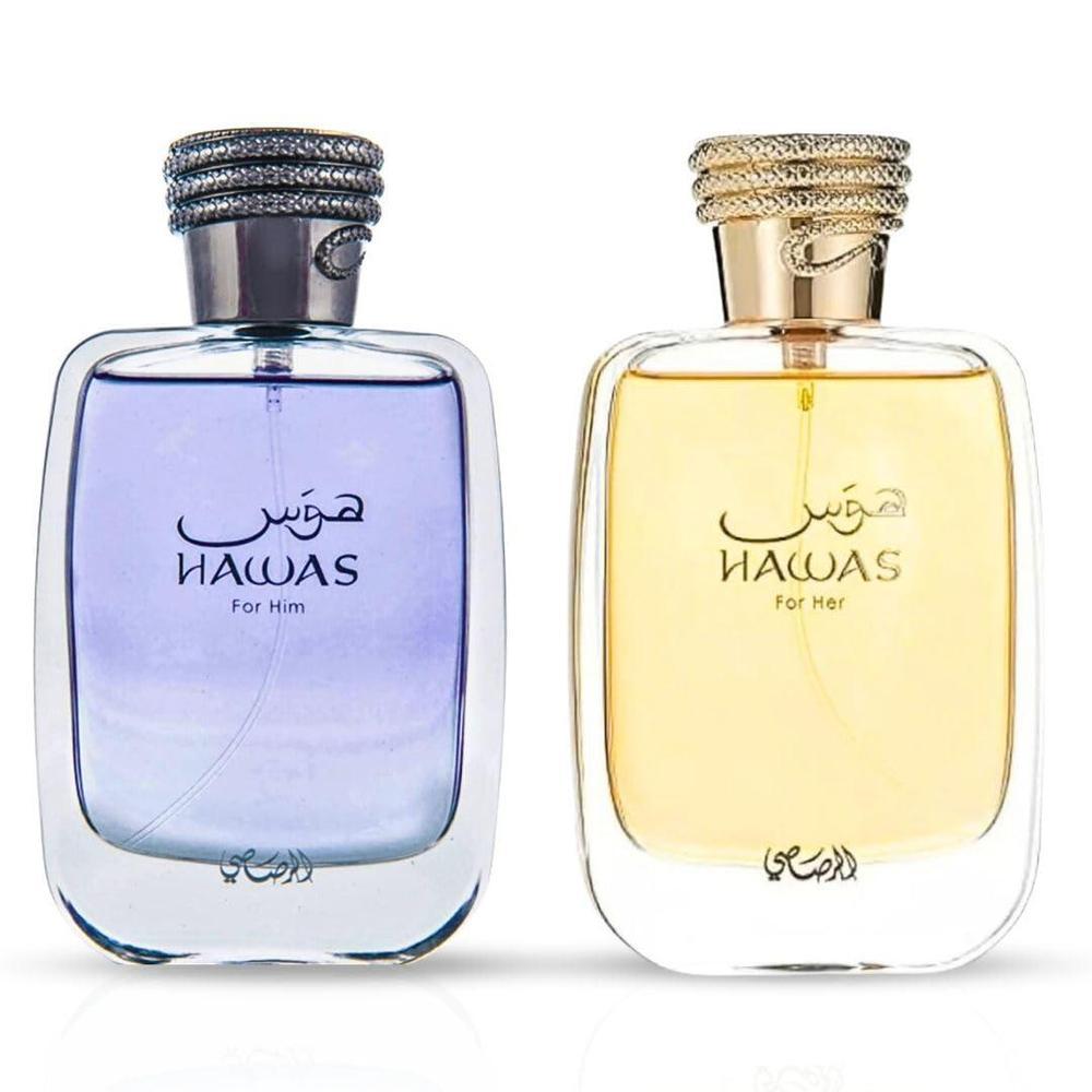 RASASI Hawas For Him y For Her EDP Sprays, Larga duración, aroma exquisito, fragancias lujosas, paquete de lujo