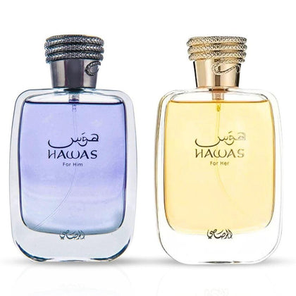 RASASI Hawas For Him y For Her EDP Sprays, Larga duración, aroma exquisito, fragancias lujosas, paquete de lujo
