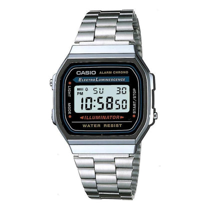 Reloj Casio A168WA-1 para hombre, con calculadora, luz de fondo, cronómetro, alarma diaria y resistencia al agua