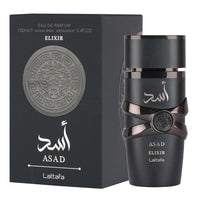 Lattafa Asad Elixir EDP, fragancia masculina cálida, picante, amaderada ideal para ocasiones especiales