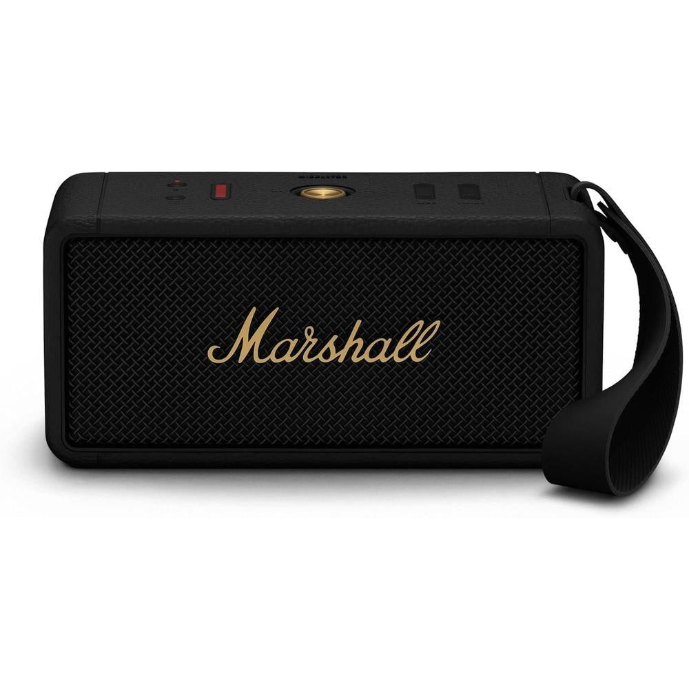 Altavoz Bluetooth portátil Marshall Middleton, sonido multidireccional, resistente al agua, color negro y latón