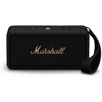 Altavoz Bluetooth portátil Marshall Middleton, sonido multidireccional, resistente al agua, color negro y latón