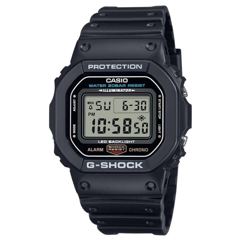 Casio G-Shock reloj digital clásico para hombre con alarma, cronómetro y resistencia al agua, modelo DW5600UE-1V