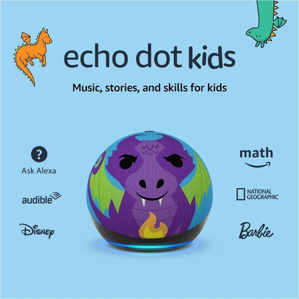 Echo Dot Kids con Alexa, modelo más reciente, diseñado para niños, incluye control parental y 1 año de Amazon Kids+
