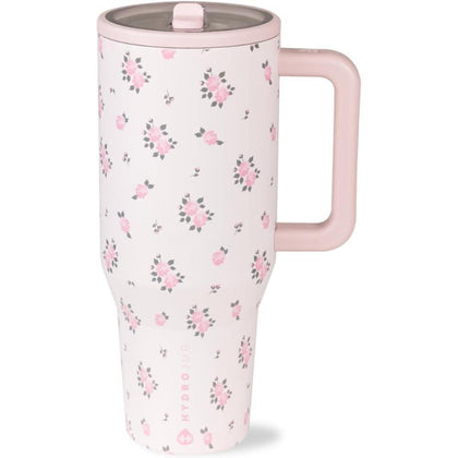HydroJug Traveler - Botella reutilizable con popote abatible, resistente a fugas y de acero inoxidable con base de goma
