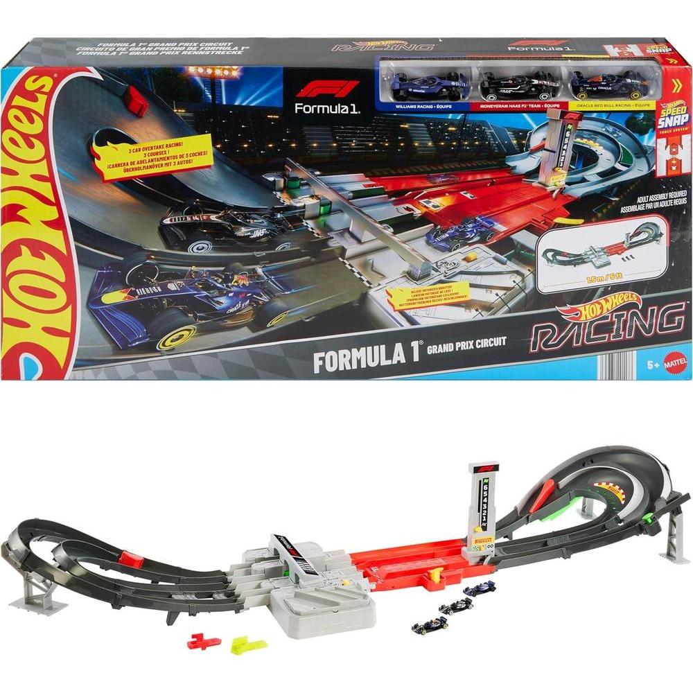 Circuito Hot Wheels Fórmula 1 Grand Prix con 3 Coches a Escala 1:64 y Booster Motorizado