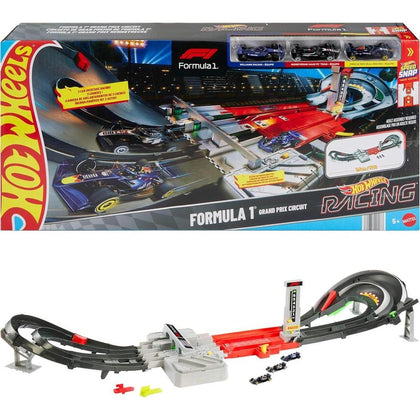 Circuito Hot Wheels Fórmula 1 Grand Prix con 3 Coches a Escala 1:64 y Booster Motorizado