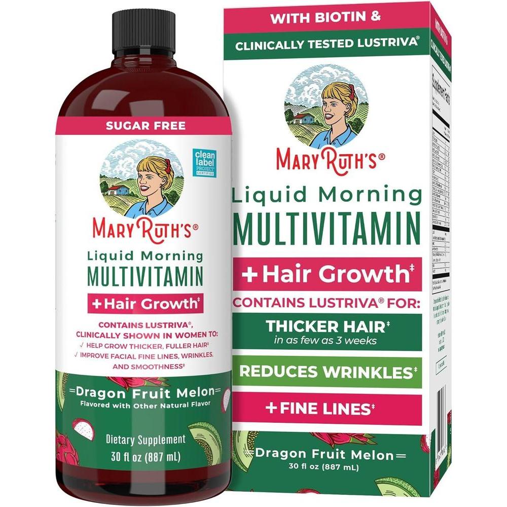 Multivitamínico Líquido MaryRuth's para Crecimiento de Cabello y Cuidado de Piel, con Biotina y Lustriva