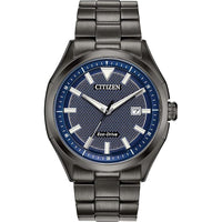 Citizen Reloj Eco-Drive Weekender para hombre en acero inoxidable IP negro, esfera azul, modelo AW1147-52L