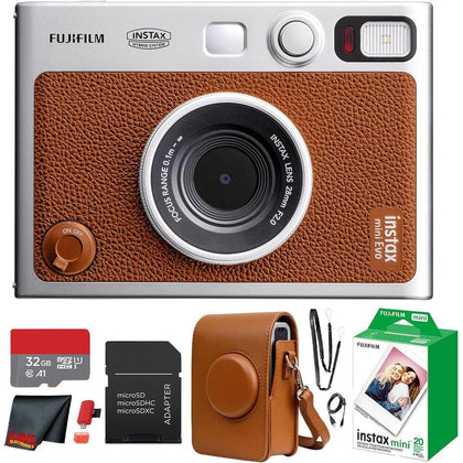 Fujifilm Instax Mini EVO Hybrid con película instantánea, tarjeta de memoria de 32GB y estuche vintage