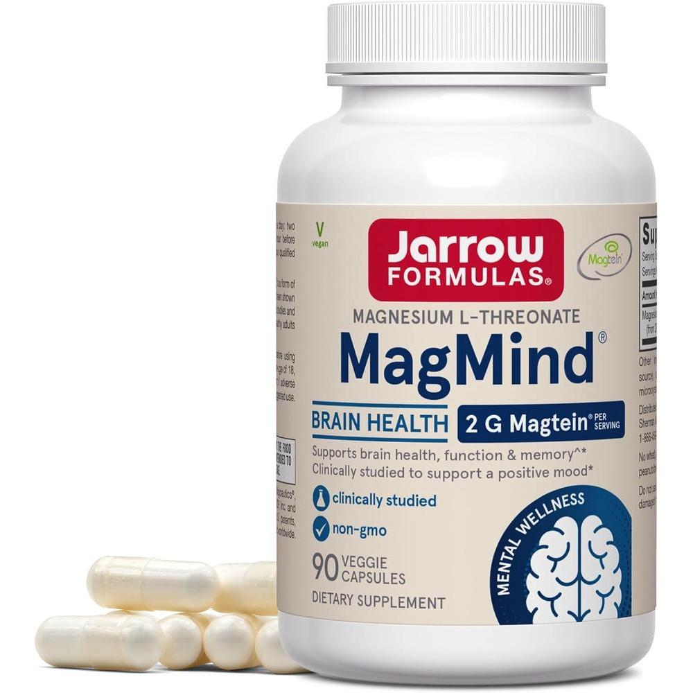 Jarrow Formulas L-treonato de magnesio suplemento para soporte cerebral, 90 cápsulas veganas MagMind Magtein