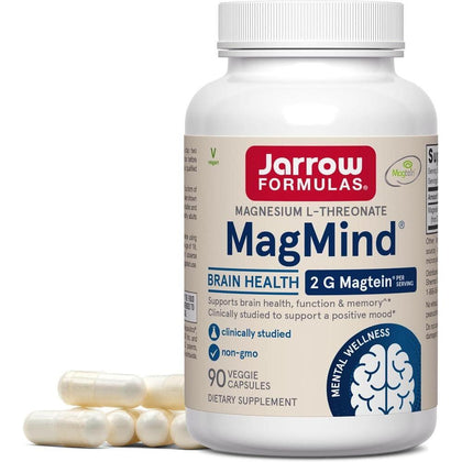 Jarrow Formulas L-treonato de magnesio suplemento para soporte cerebral, 90 cápsulas veganas MagMind Magtein