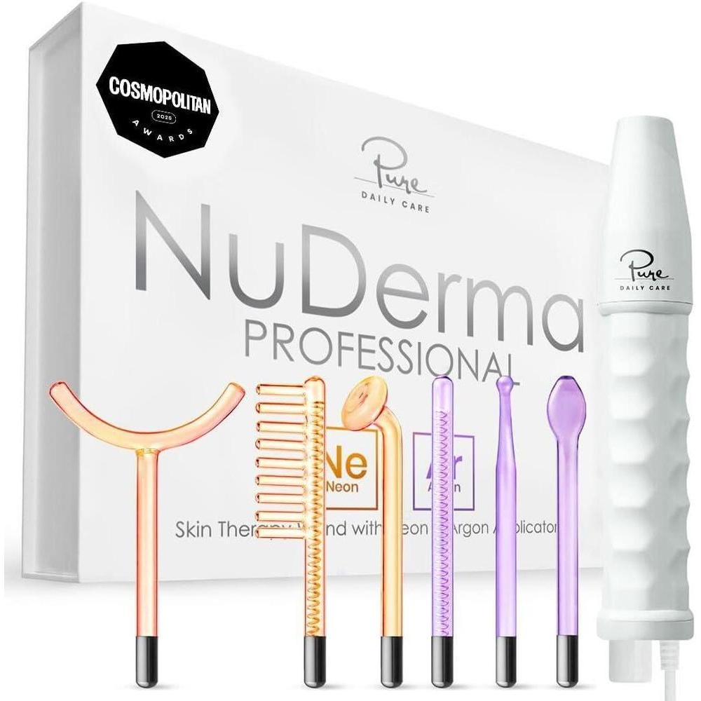 NuDerma Varita de terapia profesional - Máquina de terapia de la piel portátil con 6 varillas de neón y argón