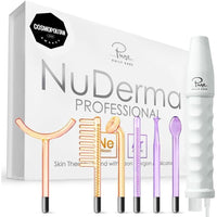 NuDerma Varita de terapia profesional - Máquina de terapia de la piel portátil con 6 varillas de neón y argón