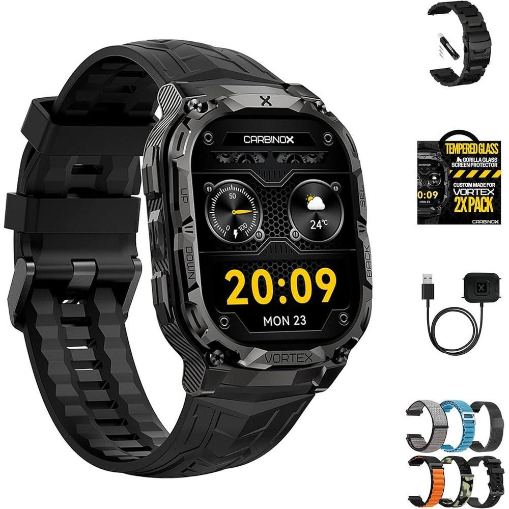 CARBINOX Vortex Smartwatch: Llamadas, rastreador fitness robusto, impermeable, diseño deportivo para vida activa
