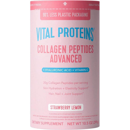 Vital Proteins Péptidos de colágeno avanzados con ácido hialurónico y vitamina C, sabor a limón y fresa