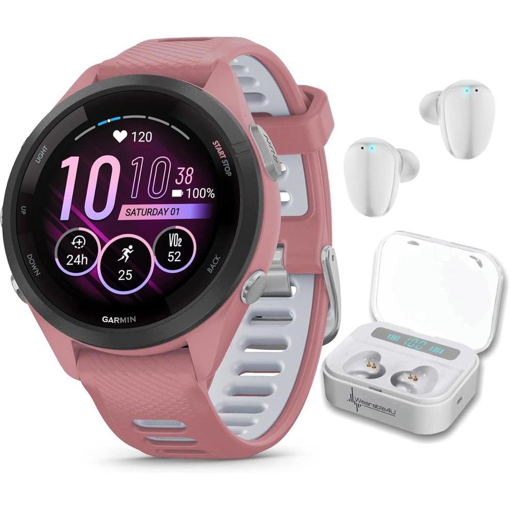 Wearable4U Garmin Forerunner 265S Music GPS Running Smartwatch en color rosa con pantalla táctil AMOLED y auriculares incluidos