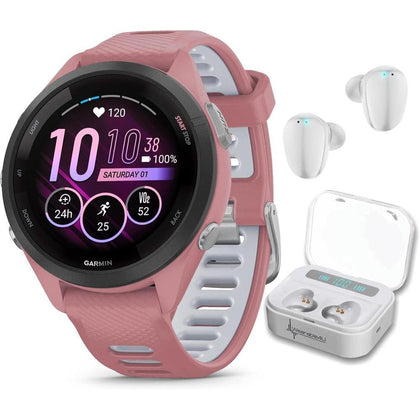Wearable4U Garmin Forerunner 265S Music GPS Running Smartwatch en color rosa con pantalla táctil AMOLED y auriculares incluidos