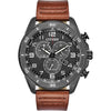 Reloj cronógrafo Citizen Eco-Drive para hombre, acero inoxidable IP negro, correa de cuero marrón, esfera negra