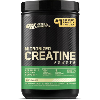 Optimum Nutrition Creatina Micronizada Monohidratada en Polvo, Sin Sabor, para Crecimiento y Energía Muscular, 120 Porciones