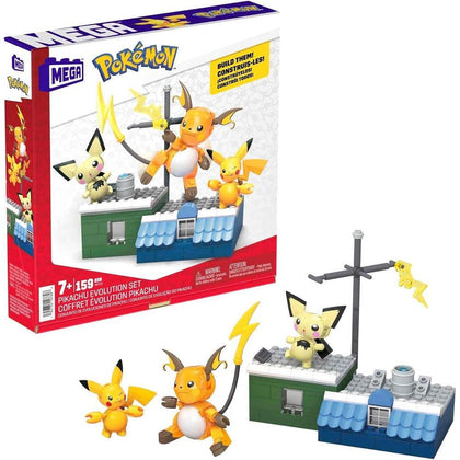 MEGA Figura Pokémon para Niños, Juego de Construcción de Pikachu Evolution, 159 Piezas, 3 Personajes Posables, Regalo Ideal