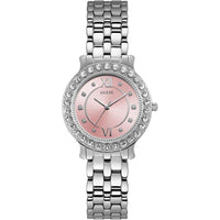 Reloj GUESS de acero inoxidable con cristal rosa, plata, resistente al agua, modelo U1062L2, analógico con cierre plegable