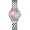 Reloj GUESS de acero inoxidable con cristal rosa, plata, resistente al agua, modelo U1062L2, analógico con cierre plegable