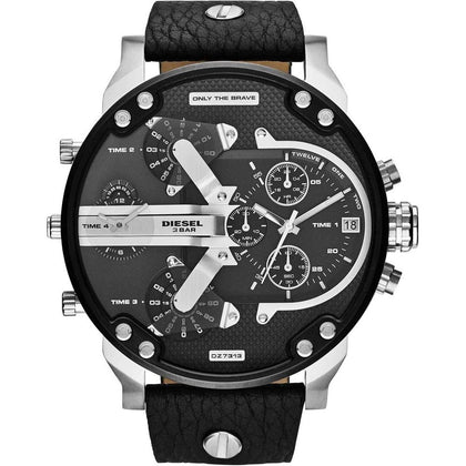 Diesel Reloj Mr. Daddy 2.0, cronógrafo de cuarzo y acero inoxidable, diseño militar, negro y plateado