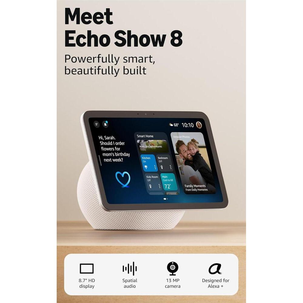 Echo Show 8 de Amazon, pantalla HD con audio espacial y control de Smart Home, color blanco