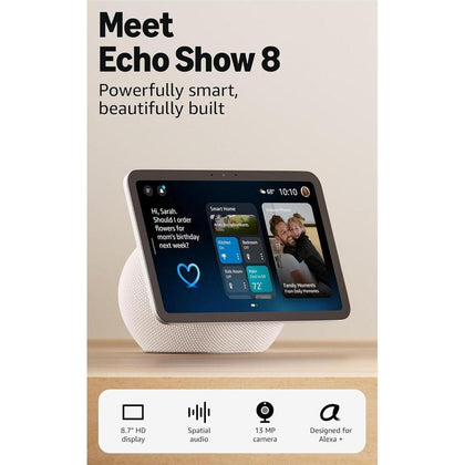Echo Show 8 de Amazon, pantalla HD con audio espacial y control de Smart Home, color blanco