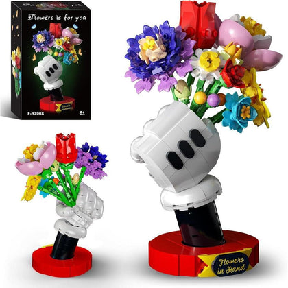 Ramo de flores con soporte, juego de construcción de flores artificiales, regalo para el día de la madre y San Valentín